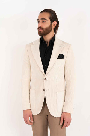 Milan regular fit fløyel dressjakke krem