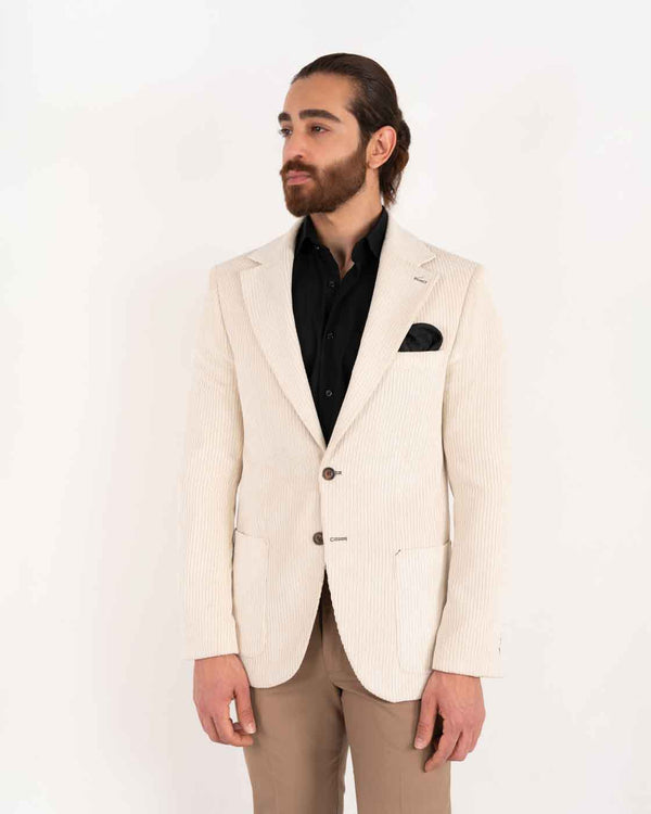 Milan regular fit fløyel dressjakke krem